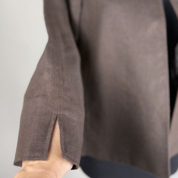 Talbots Petites 100% Pure Irish Linen Dark Brown, Open Front Jacket - Size P - Picture 4 of 10